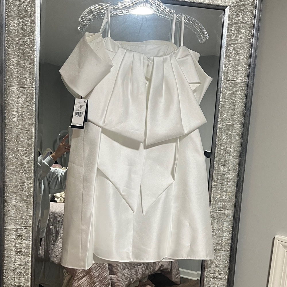 Adrianna Papell White Off-Shoulder Wedding Dress